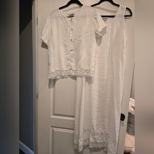 Hot Cotton White Linen Dress and Button Crop Top Set